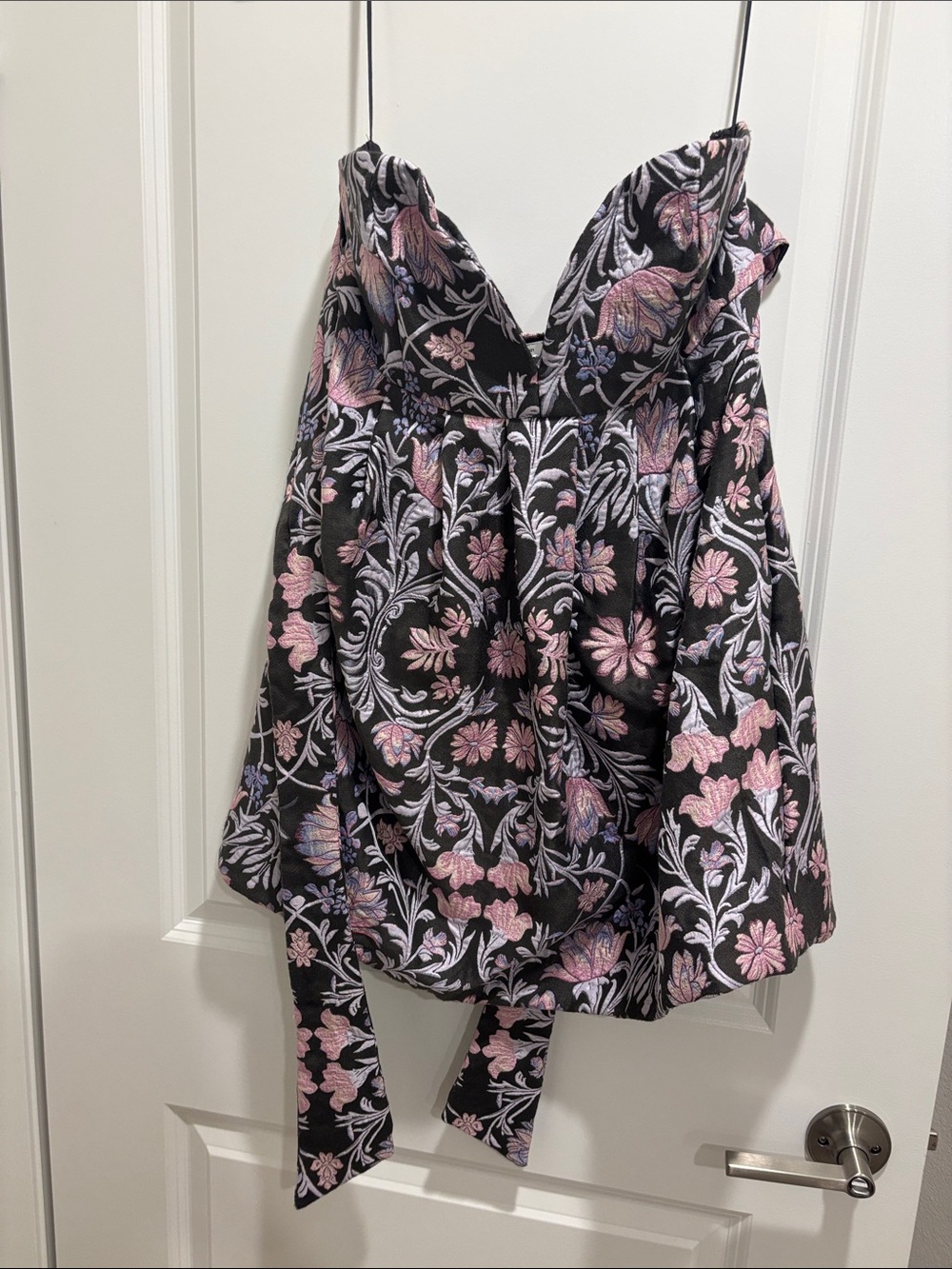 Free People Black Floral Jacquard Strapless Camisole with Pink Details